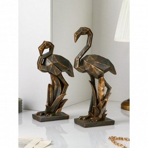 Набор фигур "Фламинго", полистоун, 42 см, 2 шт, серое/золото, Иран