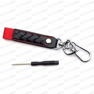 Брелок на ключи карабин с кожаным ремешком и красной ткан вставкой (с отверткой в комплекте)