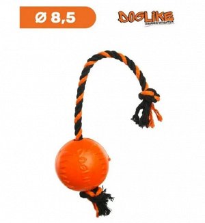 Игрушка для собак Мяч 8,5см с канатом, оранжевый