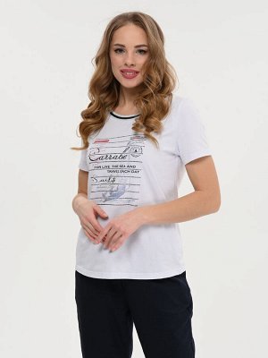 Футболка Чудесная футболка универсальна по стилю casual или sport. Продолжение морской темы   Яркий принт на полочке  унесет в морские дали .Футболка прямого кроя .
Состав: хлопок 95%, лайкра 5%