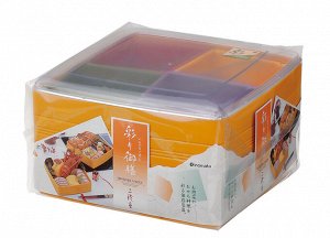Ланч - бокс с крышкой (пластиковый) 2 уровня, 4 отдельные секции + 1 большая секция (21,9Ш × 21,9Д × 12,7В см). Япония