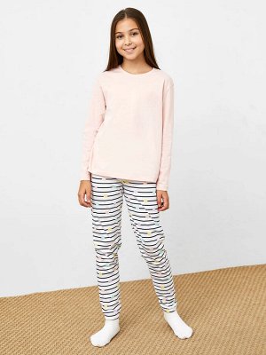 Хлопковый комплект для девочки (джемпер и брюки) в белом и розовым оттенках
