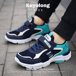 Детские сетчатые кроссовки на шнурках-липучках Keyolong, цвет синий/белый