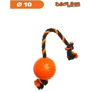 Игрушка для собак Мяч 10см с канатом, оранжевый