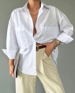 Рубашка женская с нагрудными карманами/Женская однотонная рубашка на пуговицах
