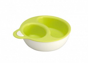Комплект посуды (чаша с держателем БЕЛАЯ + 2-х секционная тарелка ЗЕЛЕНАЯ) для подогрева пищи в микроволновой печи и хранения готовых блюд для дома и пикника, подходит для кормления детей. Япония