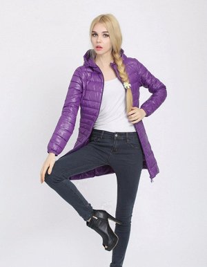 Женская удлиненная ультралегкая куртка  С КАПЮШОНОМ, цвет фиолетовый