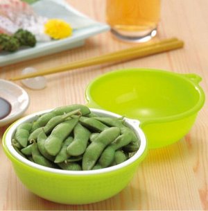 Сдвоенная чаша(дуршлаг) для пищевых продуктов ЗЕЛЕНАЯ + сливная корзина (дуршлаг) БЕЛАЯ. Япония