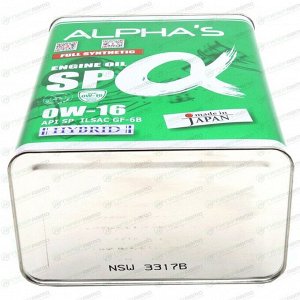 Масло моторное ALPHA'S Engine Oil 0w16, синтетическое, API SP, ILSAC GF-6B, для бензинового двигателя, 4л, арт. 810044