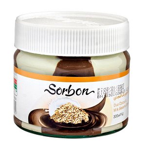паста кунжутная SORBON с темным и белым шоколадом 300 г ст/б 1/12