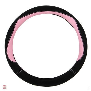 Оплетка руля, эко кожа, со вставками "розовый", черный, размер М