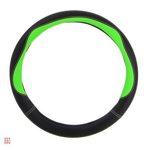 Оплетка руля, экокожа, со вставками «зеленый», черный, размер М