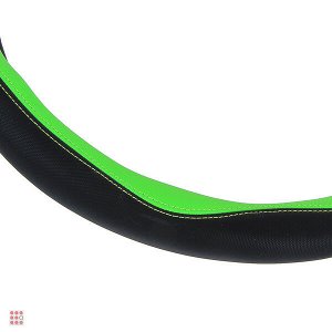 Оплетка руля, экокожа, со вставками «зеленый», черный, размер М