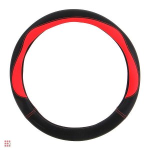 Оплетка руля, экокожа, со вставками «красный», черный, размер М