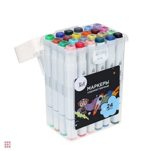 Набор маркеров худож., 24 цвета, 2-сторонний (скошенный 6мм + круглый 2мм), в пластик.боксе