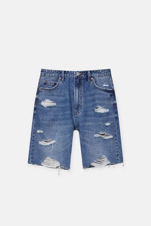 Мужские базовые джинсовые шорты-бермуды свободного кроя с потертостями 08699565