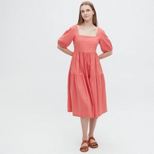 Льняное платье длина (107～118cm), розовый