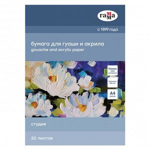 Папка для гуаши и акрила 20л., А4, Гамма "Студия", 180г/м2