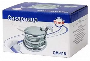 ОМ-418 Сахарница TimA, нержавейка + стекло с ложкой, металл/крышка