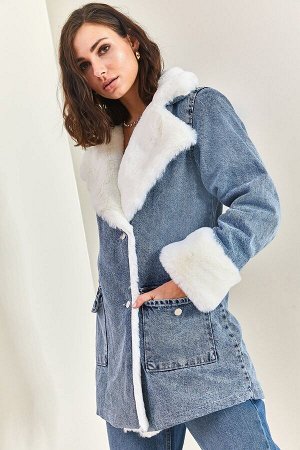 Женское плюшевое джинсовое пальто на пуговицах 40101068