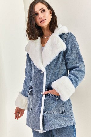 Женское плюшевое джинсовое пальто на пуговицах 40101068