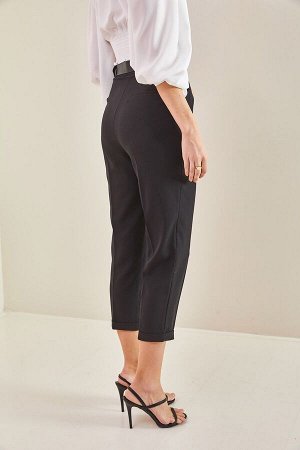 Женские брюки из двойной ткани с поясом и травяным передом 40601013
