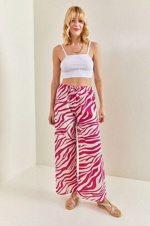 Женские льняные брюки с эластичной талией и поясом с разноцветным рисунком 40701030