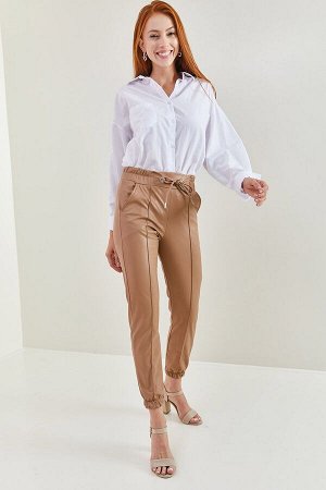 Женские кожаные брюки с люверсами и узором «трава» 6097 40061012