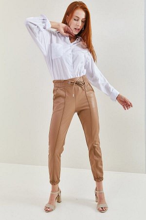 Женские кожаные брюки с люверсами и узором «трава» 6097 40061012
