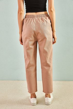 Женские льняные брюки с эластичной талией и узором 10951014