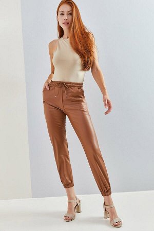 Женские кожаные брюки с резинкой на брючинах и талии 1548 40061013