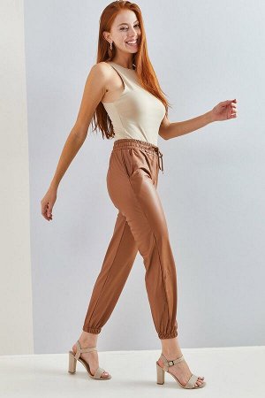 Женские кожаные брюки с резинкой на брючинах и талии 1548 40061013
