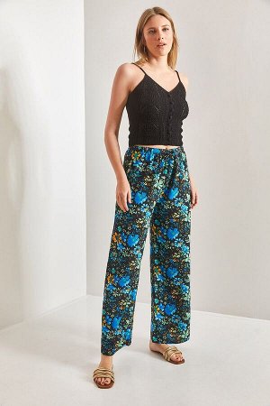 Женские брюки с эластичной талией и разноцветным цветочным узором 40841020