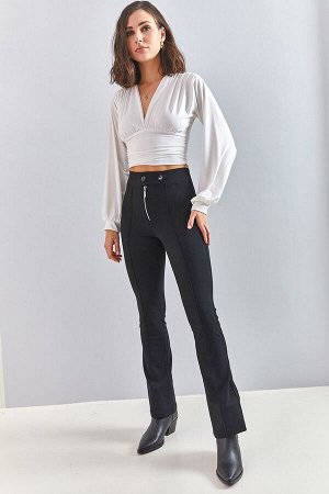 Женские расклешенные брюки на молнии с высокой талией 40101067