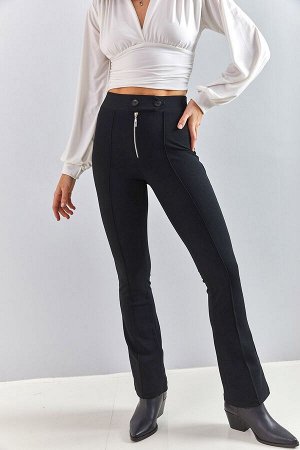 Женские расклешенные брюки на молнии с высокой талией 40101067