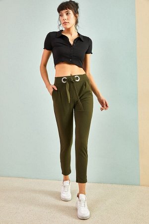 Женские брюки с люверсами и поясом 30701050