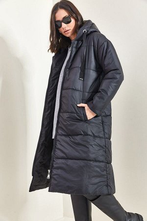 Женское длинное надувное пальто на шнуровке с капюшоном 5120 40091004
