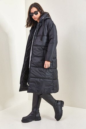 Женское длинное надувное пальто на шнуровке с капюшоном 5120 40091004