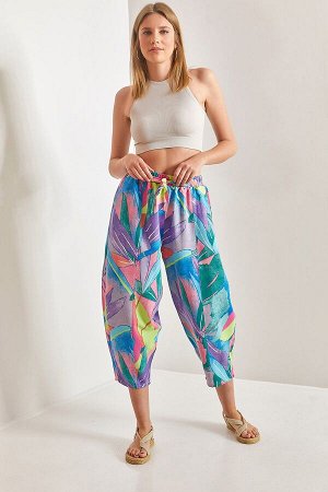 Женские широкие брюки с эластичной талией и разноцветным рисунком 40841017