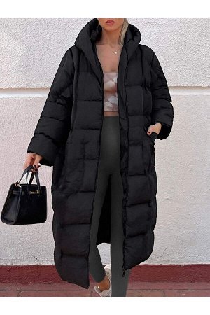 Женская длинная пуховая куртка с капюшоном и рукавами "летучая мышь" 40071026