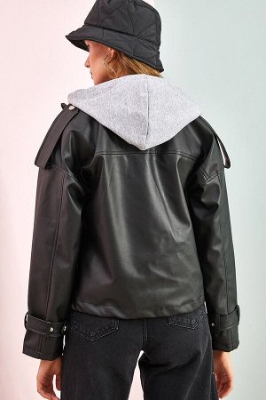 Женская 3stdх ниточная кожаная куртка с капюшоном 30501023