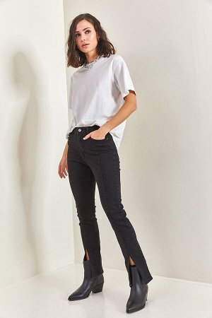 Женские узкие брюки с высокой талией и разрезами 40101022