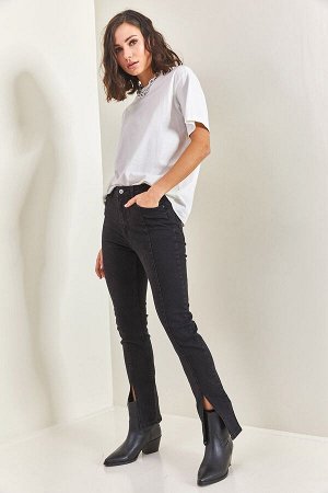 Женские узкие брюки с высокой талией и разрезами 40101022