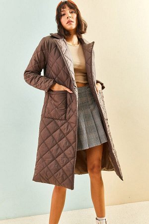 Женское длинное стеганое пальто 40041005