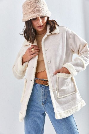 Женское плюшевое замшевое пальто с двумя карманами и карманами 9100