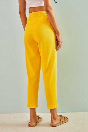 Женские брюки из габардина с эластичной резинкой на талии и кружевными штанинами и карманами с кисточками 30071001