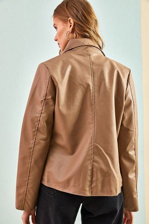 Женская кожаная куртка с большим двойным карманом 30501008