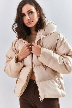 Женское кожаное пальто с капюшоном 10151001