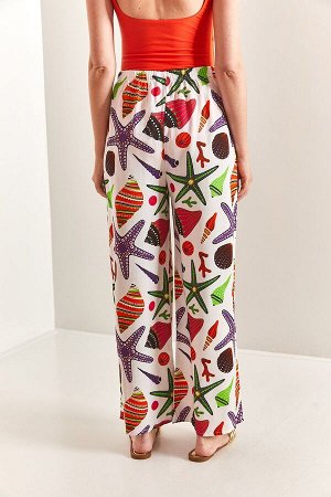 Женские брюки с эластичной талией и разноцветными узорами 40861016