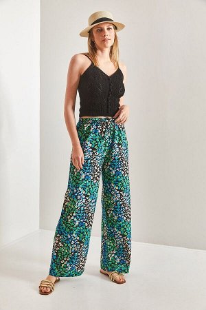 Женские брюки с эластичной талией и разноцветным цветочным узором 40841020